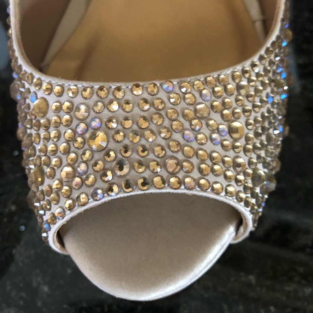 Benjamin Adams Crystal Rhinestone Heel Peep Toe 7 - Picture 11 of 15